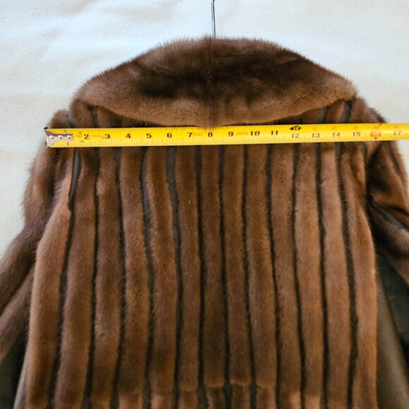 Vintage Genuine Mahogany Mink Sectioned Fur Coat W/Leather (70s-80s) Size XS - Picture 10 of 14